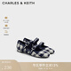 CHARLES&KEITH漆皮格紋平底圓頭瑪麗珍鞋CK1-70580263 DARK BLUE深藍(lán)色 38 (245)