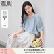 香影中袖襯衫女圓領(lǐng)2025夏裝新款慵懶泡泡袖氣質(zhì)淑女寬松藍(lán)色上衣 藍(lán)色 M 160/84A/95-110斤