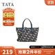他她（TATA）復古老花手提包女包包休閑手拎包單肩包春季新款X3410AX5 蘭灰/綠 F