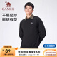 駱駝圓領(lǐng)長袖套頭衛(wèi)衣男時尚寬松薄款休閑運動上衣女 J13CAY6063，幻影黑，男 XL