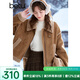 百圖betu女裝冬季新款短外套翻領(lǐng)仿麂皮絨皮毛一體外套女2410D02 駱駝色 S