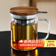 雅集茶杯耐高溫加厚玻璃茶杯不銹鋼胡桃木杯蓋茶具茶水分離杯