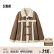 森馬（Semir）外套女牛角扣翻領(lǐng)寬松文藝2024冬季仿麂皮仿兔毛夾克109724108011