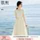 香影氣質(zhì)印花連衣裙女2025夏裝新款米白色泡泡袖圓領(lǐng)中長絕美裙子 米白 M 160/84A/95-110斤