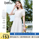 百圖betu女裝夏季新款連衣裙方領(lǐng)蕾絲面料裙子X(jué)型連衣裙女2303D04 米白 M