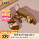 他她（TATA）法式坡跟涼鞋女鞋度假風(fēng)一字帶涼鞋2025夏季新款7MYA1BL5 杏/棕 37