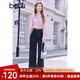 百圖betu女裝2025春季新款襯衫前中打條設計荷葉邊袖口襯衫女2502T35 粉紅 S
