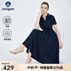 Navigare意大利小帆船短袖連衣裙女士夏季V領(lǐng)修身裙子時(shí)尚棉感針織長(cháng)裙女 藏青 XL 碼