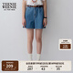 Teenie Weenie小熊牛仔短褲女夏季韓版簡約休閑松緊高腰時尚牛仔褲女 深藍色 M (165)