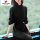 皮爾卡丹（pierre cardin）配大衣的中長(cháng)款毛衣裙女秋冬加絨加厚高領(lǐng)寬松過(guò)膝針織打底連衣裙 黑色不加絨 XL