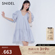 SNIDEL春夏甜美V領(lǐng)泡泡袖鏤空刺繡公主連衣裙SWFO241310 藍色 S （0）