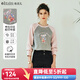 Olrain歐芮兒法式拼色長袖T恤女春裝新款復(fù)古印花插肩袖上衣 拼色 M