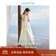 茵曼（INMAN）夏季純色女裝圓領(lǐng)掛脖連衣裙簡(jiǎn)約休閑風(fēng)A字中長(cháng)裙子 梨花杏 M