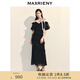 MAXRIENY法式復(fù)古花邊收腰連衣裙25春款浪漫赫本風(fēng)長(zhǎng)裙約會(huì)小黑裙 黑色 L