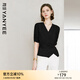 顏域黑色收腰襯衫女士夏季2025新款時(shí)尚小衫簡(jiǎn)約襯衣短袖V領(lǐng)上衣 黑色 XL
