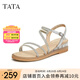 他她（TATA）絕美坡跟涼鞋女外穿一字帶時(shí)裝涼鞋夏季新款7UA03BL4 銀色 37