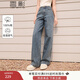 香影復古藍色直筒闊腿牛仔褲女高腰2025秋季新款燙鉆純棉拖地長(cháng)褲 牛仔藍 M