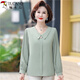 啄木鳥(niǎo)媽媽雪紡衫長(cháng)袖洋氣套裝中年女士襯衫中老年女裝打底衫春秋款上衣 豆綠色 2XL 【110-120斤】
