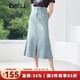 百圖betu女裝2025夏季新款半身裙前開(kāi)叉棉感牛仔魚(yú)尾裙裙子女2505T52 淺牛仔藍 L