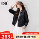 歐莎【酷帥牛仔】拼接格紋袖口通勤寬松巴恩風(fēng)女式外套女25秋季百搭 深牛仔藍(lán)色 XL