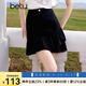 百圖betu女裝2025夏季新款高腰女裙包臀荷葉短裙半身裙裙子女2504T63 黑色 L
