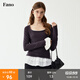 fano studios范洛Fano 韓版慵懶風(fēng)百搭大U領(lǐng)長(cháng)袖罩衫t恤女上衣2025秋季新款 黑灰色 現貨 M