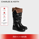 CHARLES&KEITH25冬季新品平底褶皺可翻折長(cháng)靴堆堆靴CK1-90380176 Black黑色 38 （245）