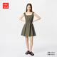 優(yōu)衣庫女裝棉質(zhì)抽褶迷你連衣裙/無(wú)袖度假短裙475807 56 橄欖色 S /155/80A