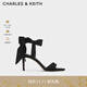 CHARLES&KEITH一字帶緞面蝴蝶結綁帶高跟涼鞋子女鞋生日禮物CK1-61720177 BLACK TEXTURED黑色紋理 37