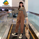 G.DUCKKIDS女童套裝秋裝2025新款大童女孩洋氣衣服長袖秋季休閑背帶褲兩件套 咖啡色 160 cm