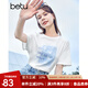 百圖betu女裝夏新款T恤海洋珠片繡印花短袖寬松純棉T恤女2304T20 白色 M