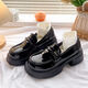 梵昇昱樂(lè )福鞋黑色厚底增高女鞋英倫風(fēng)jk小皮鞋春秋季百搭舒適一腳蹬單鞋 樂(lè )福鞋【黑色亮光】 38