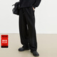 太平鳥(niǎo) 男裝華夫格衛褲闊腿春款直筒休閑褲黑色寬松運動(dòng)褲男生褲潮 黑色4（直筒） XL (34)