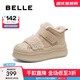 百麗（Belle）休閑舒適板鞋女厚底高幫鞋D3L2DAM5 米色-厚絨 37 (235mm)