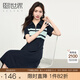 熙世界sllsky美式學(xué)院風(fēng)休閑撞色條紋POLO領(lǐng)連衣裙女短袖2025夏日新款 寶藍色 L