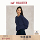 HOLLISTER經(jīng)典小海鷗圖案24春秋抓絨落肩衛(wèi)衣女裝352-4218 藍色 L (165/100A)