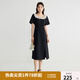 獨(dú)束大碼女裝優(yōu)雅蕾絲花邊領(lǐng)小黑裙夏裝赫本風(fēng)高腰A字中長款裙子 赫本黑-長款 L (尺碼：2)
