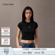 Calvin KleinJeans25春夏女士簡(jiǎn)約刺繡時(shí)尚ck辣妹正肩羅紋短袖T恤47AB212