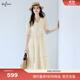伊芙麗（eifini）伊芙麗精致花邊拼接設計感收腰長(cháng)款公主裙仙女連衣裙2025春季新款 米黃 S