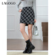 LAGOGO元氣格紋刺繡半身裙女拉谷谷2025春夏新款百搭舒適復古短裙 混色 L