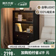 源氏木語 實(shí)木邊柜客廳展示柜電視立柜翻門儲(chǔ)物柜沙發(fā)邊柜黑色家具 翻門邊柜80*35*125cm淺灰玻璃