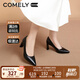 康莉（COMELY）高跟鞋女秋季新款粗跟尖頭真皮單鞋軟底舒適職業(yè)工作鞋 黑色 37