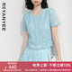 顏域藍(lán)色小香風(fēng)開衫上衣女夏裝2025新款寬松薄款外搭短袖蕾絲小衫 藍(lán)色 2XL