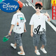 迪士尼（Disney）男童套裝 新款中大兒童4-12歲男孩短袖T恤牛仔褲兩件套學(xué)生衣服 白色短袖【短袖+褲子】 130碼建議身高120cm