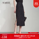 AMII女裝2025【法式優(yōu)雅】復古波點A字裙半身裙高腰開叉長款 黑色 M