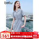 百圖betu女裝2025夏季新款短袖連衣裙廳里廳氣抽繩收腰裙子女2505T70 灰蘭 M