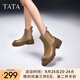 他她（TATA）復(fù)古粗跟切爾西靴女英倫棕色短靴子冬季新款CFE01DD4 棕色 38