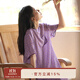 朵朵·可可涼感升級 夏季寬松大碼 輕薄人棉印花休閑短袖長(cháng)睡裙 紫色 L (165)