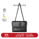 INJOYLIFE流浪包小眾軟皮通勤包機車(chē)大容量單肩包雙鏈條女包牛皮方包 黑色