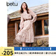 百圖betu女裝秋季新款連衣裙法式印花腰帶收腰顯瘦裙子女2408T87 粉紅 L